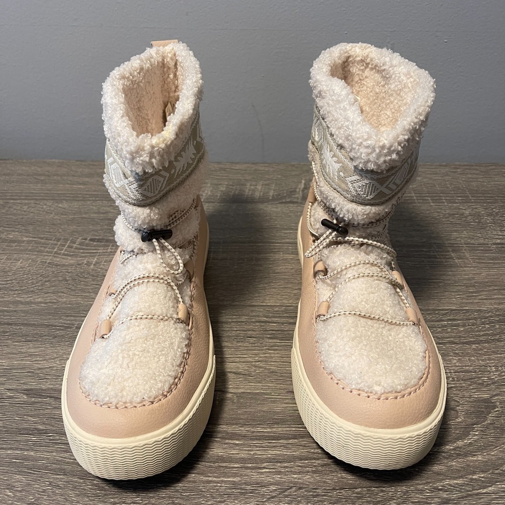 TOMS Women's 9.5 Faux Shearling Winter Boots Pink Blush Tan Fleece Lined EU 41 - Picture 5 of 9